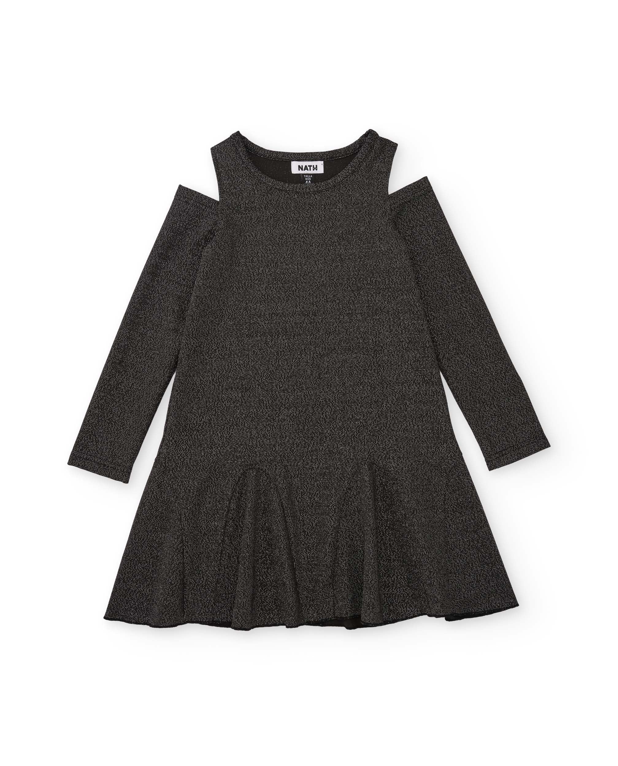 Vestido de niña con hombros descubiertos y detalles de brillo