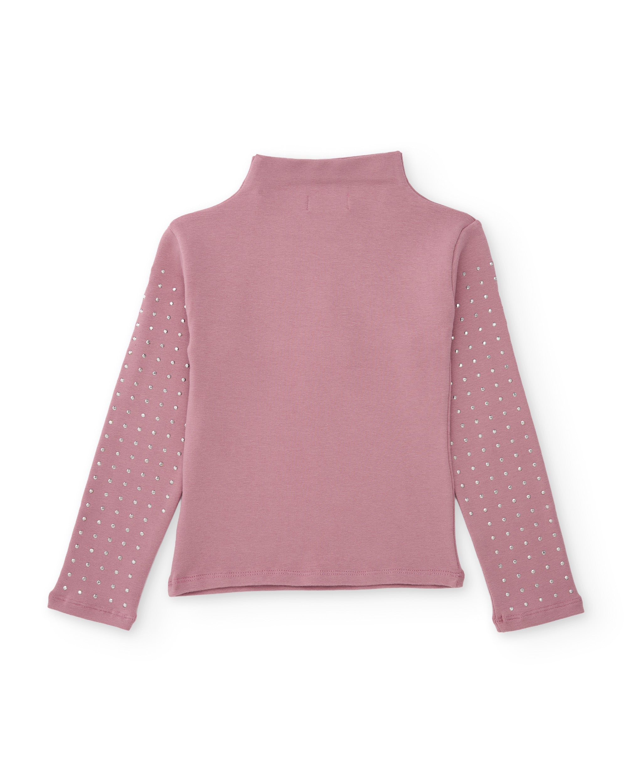 Camiseta de niña de punto con cuello alto y apliques brillantes