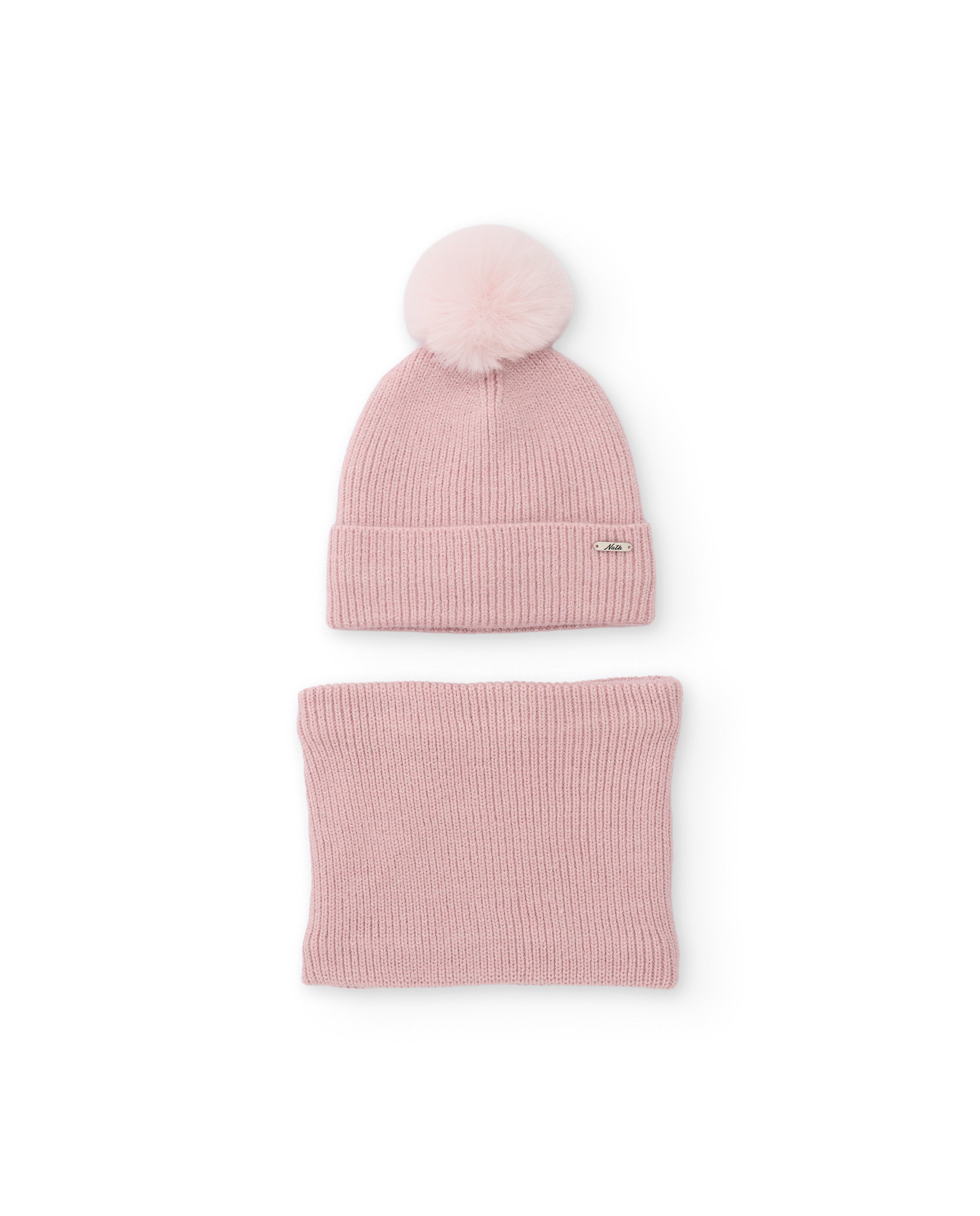 Set de niña de tricot con gorro de pompón y braga de cuello