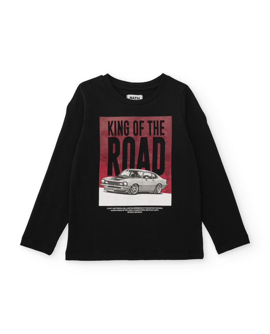 Boys' knitted T-shirt with a classic car print