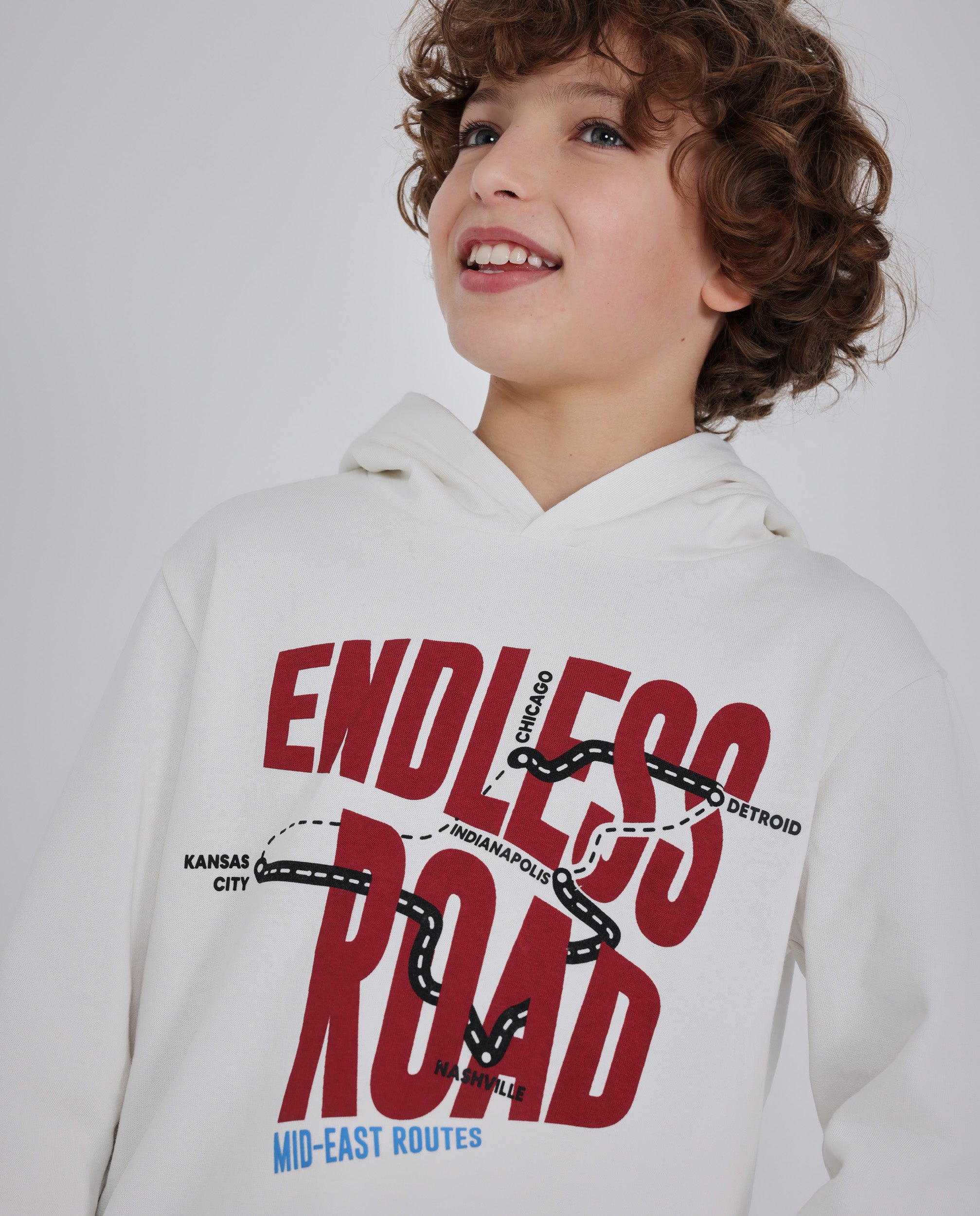 Sudadera de niño de felpa con capucha y diseño de ruta