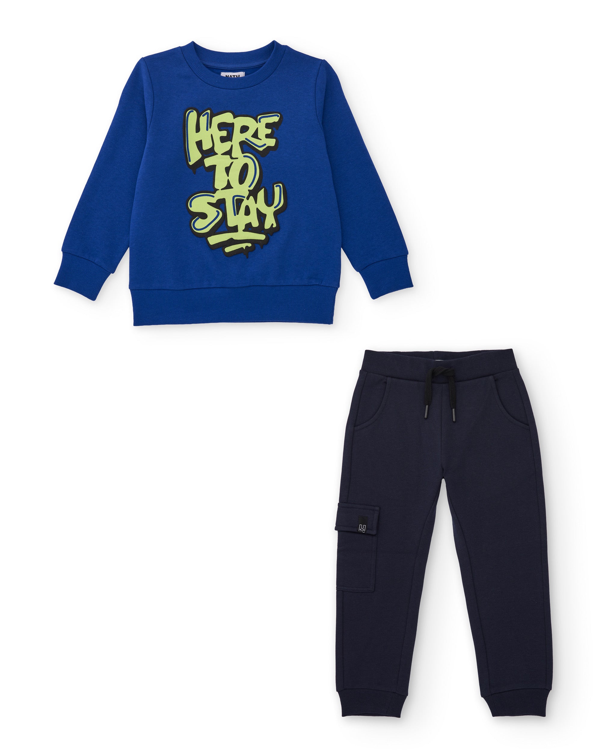 Conjunto de niño de algodón con sudadera de gráfico de letras y pantalón jogger