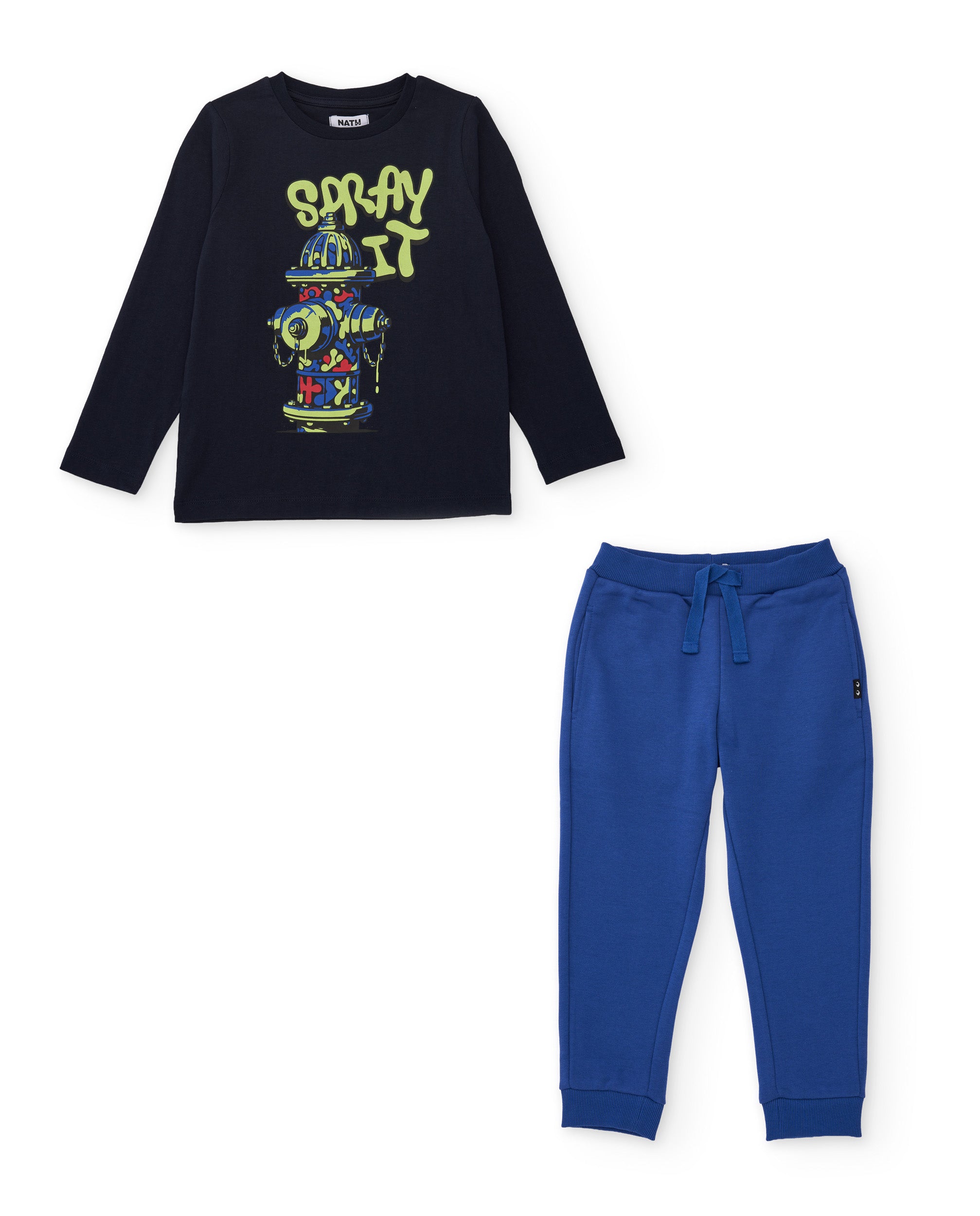 Conjunto de niño con camiseta de algodón con diseño grafiti y pantalón