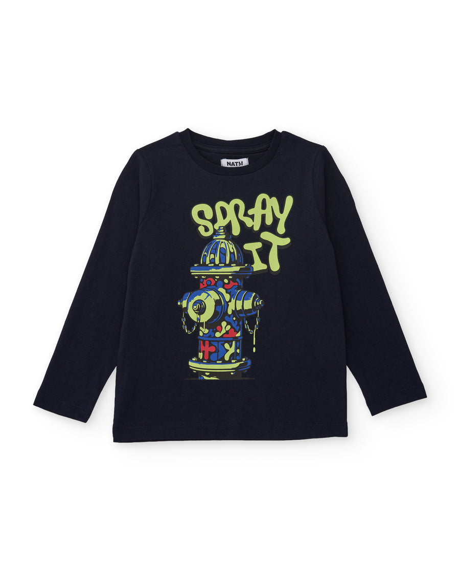Boys' knitted T-shirt with a graffiti print