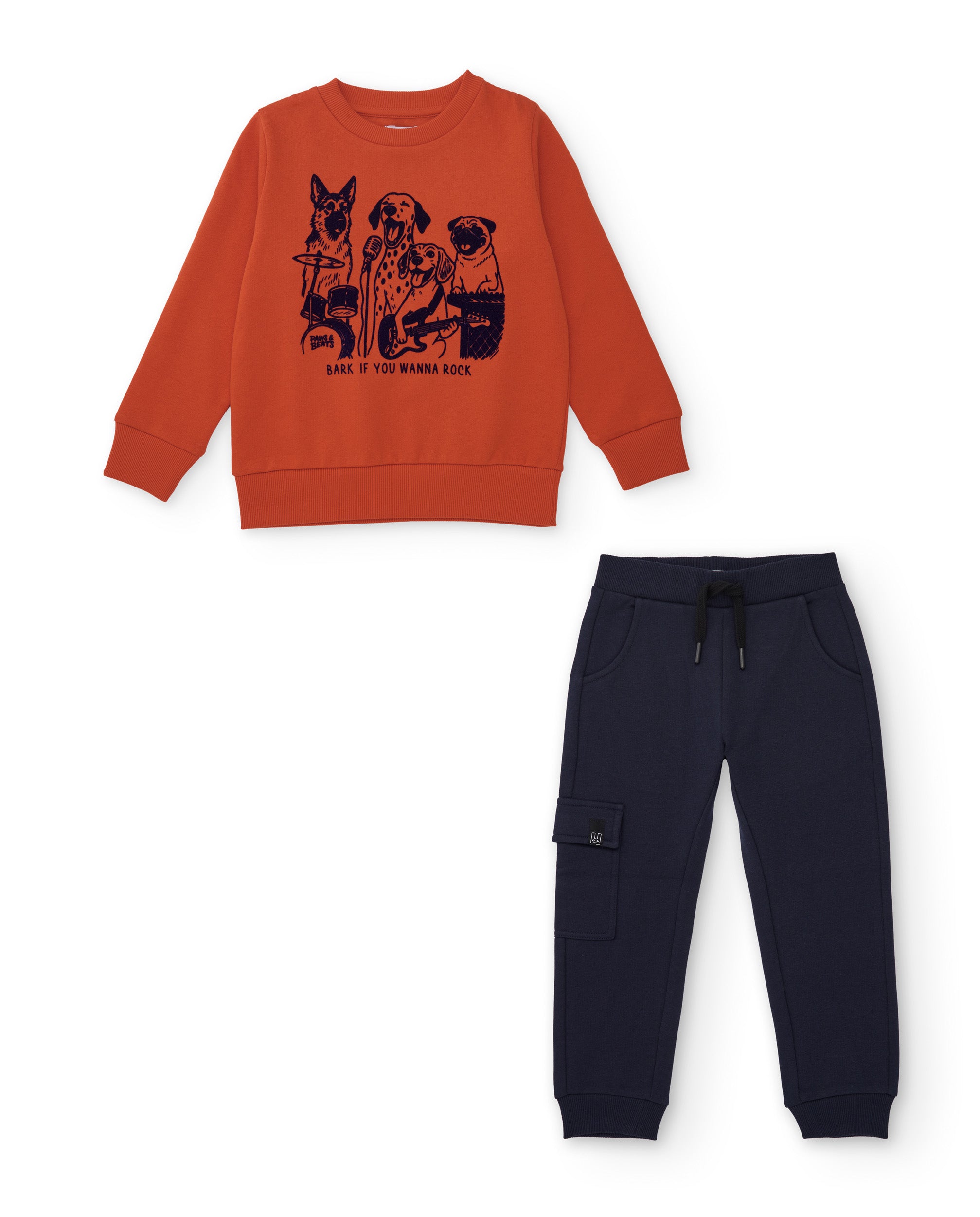 Conjunto de niño con sudadera de algodón con diseño de perros y pantalón jogger