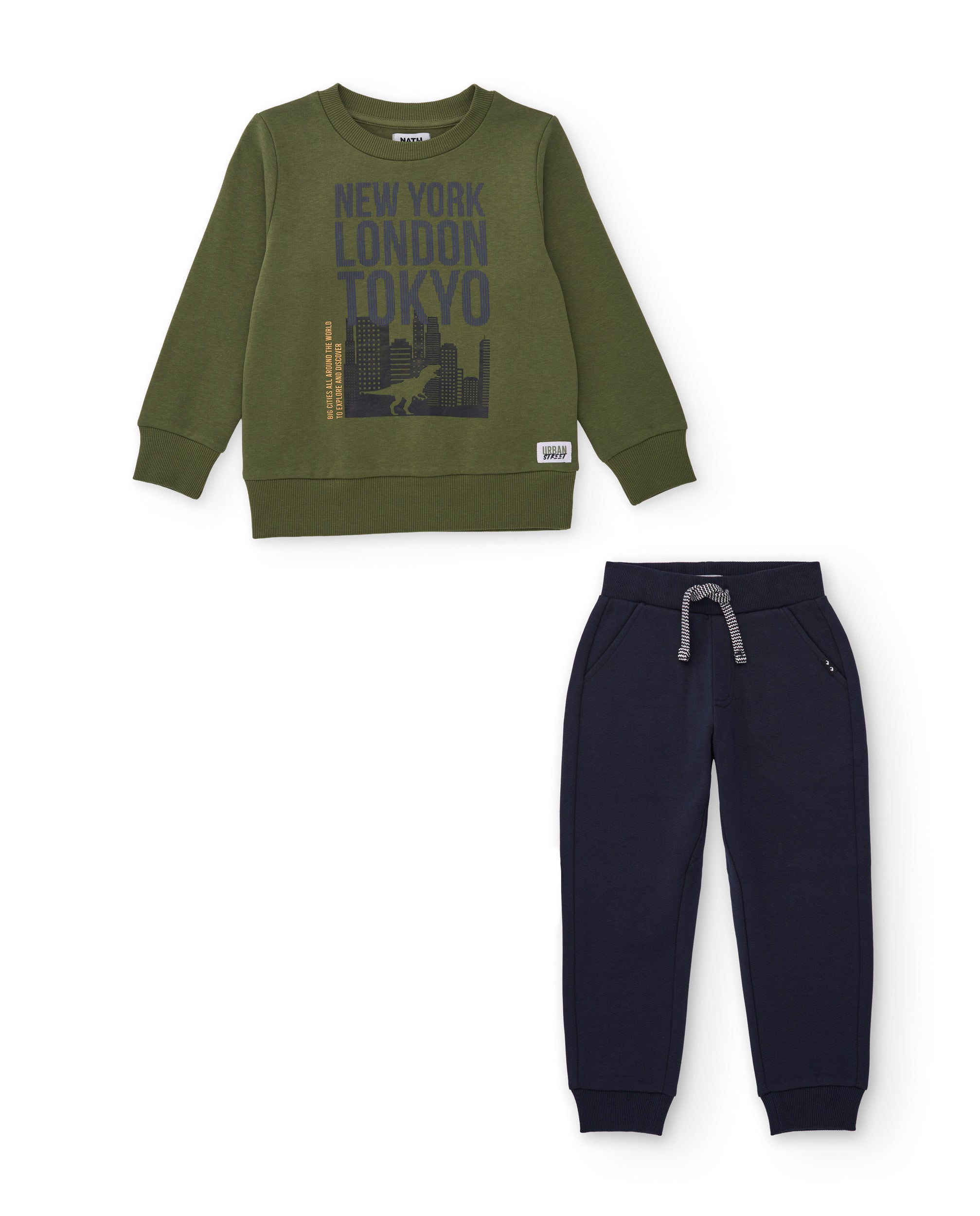 Conjunto de niño con sudadera de algodón con print urbano y pantalón