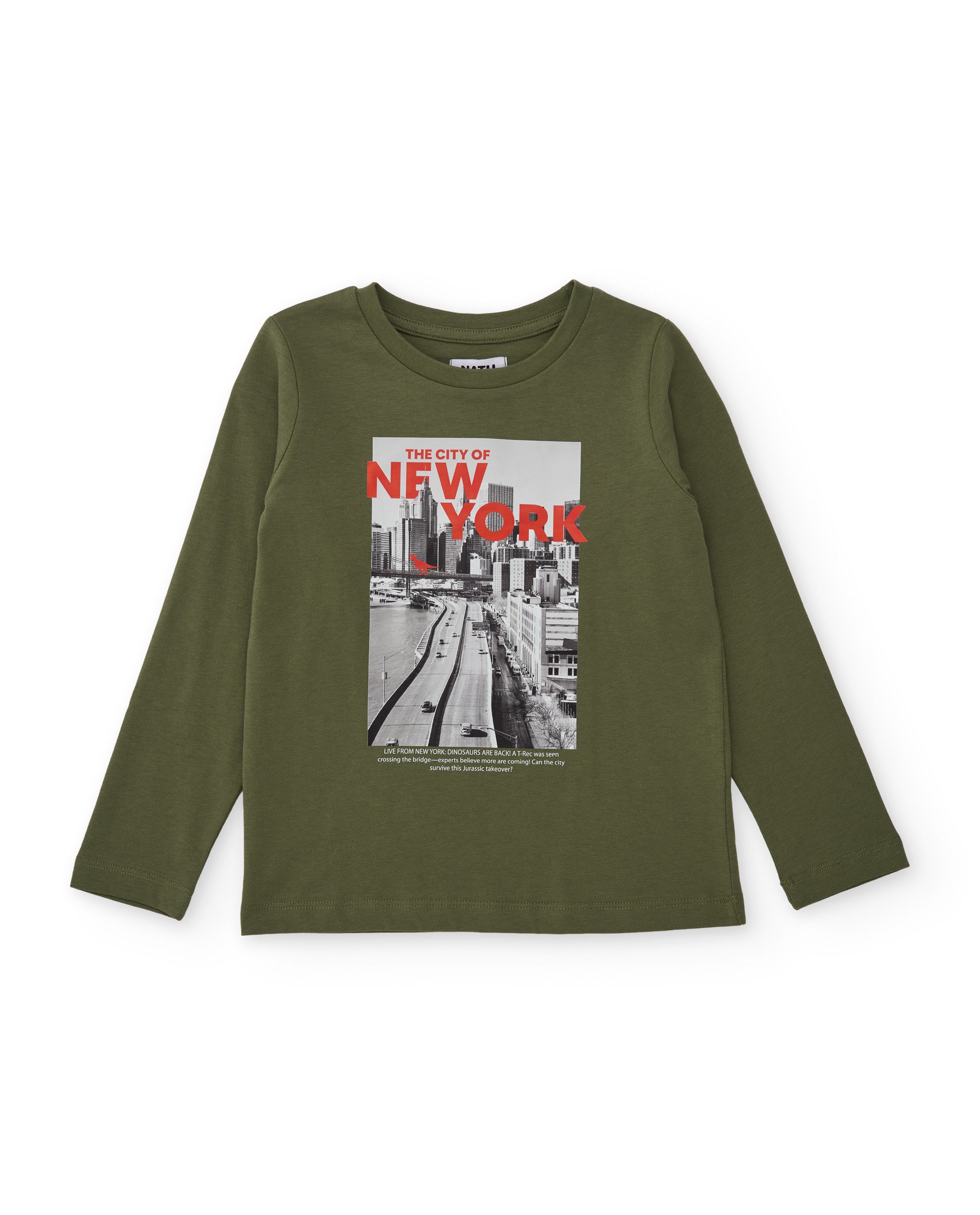 Camiseta de niño de punto con estampado de ciudad y manga larga