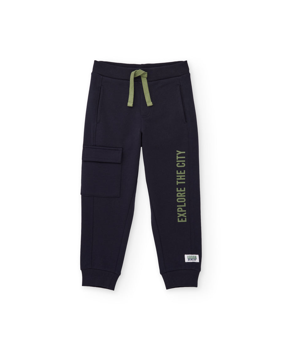 Pantalón de niño de felpa con bolsillo cargo y puños elásticos