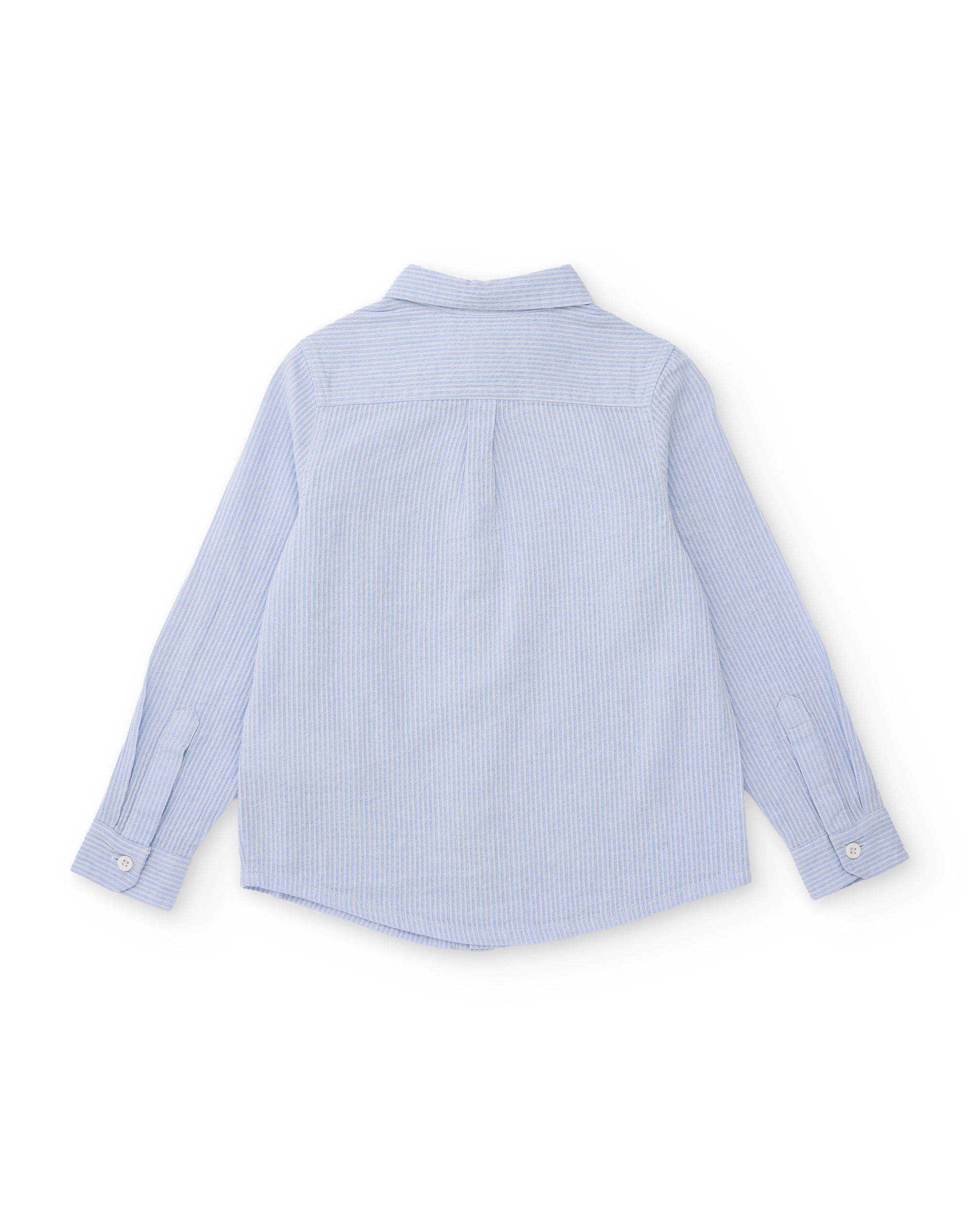 Camisa de niño de algodón con rayas finas y bolsillo frontal