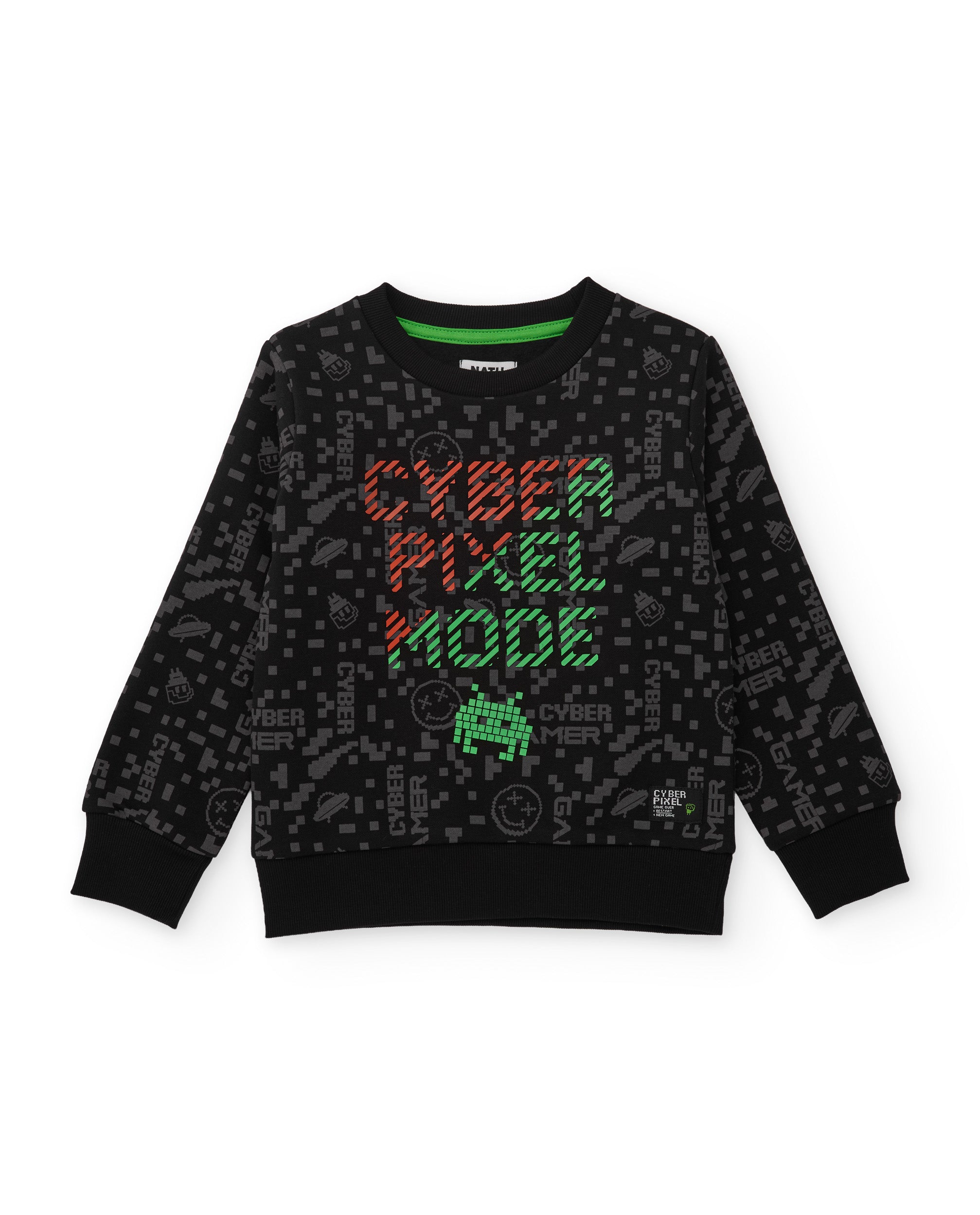 Conjunto de niño con sudadera de algodón con diseño pixelado y pantalón jogger