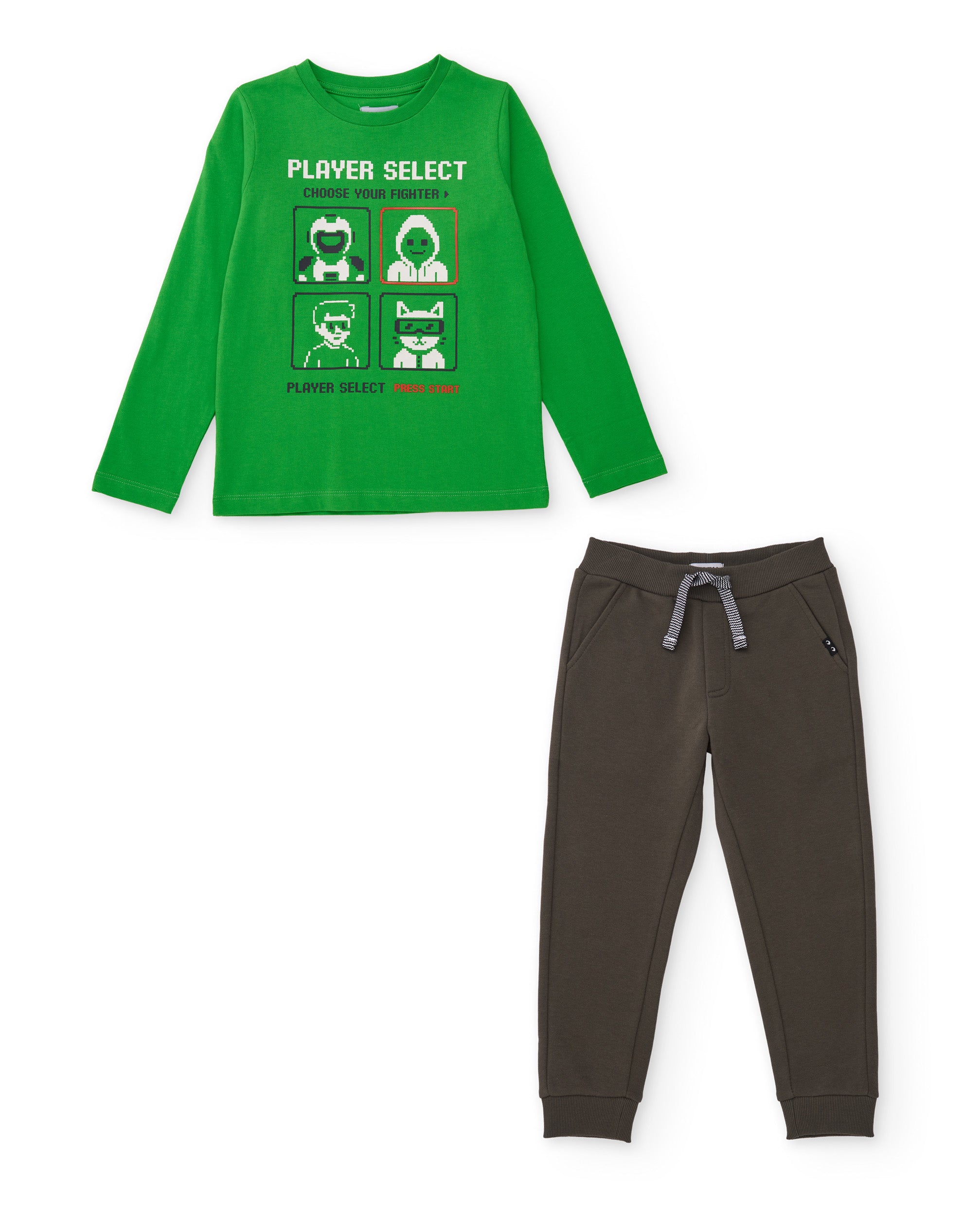 Conjunto de niño con camiseta de algodón con gráfico pixelado y pantalón