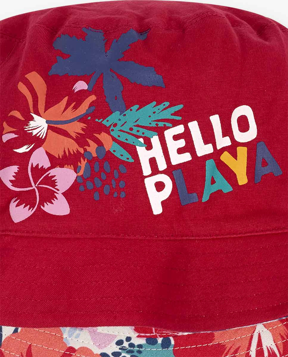Gorro plana reversible rojo niña Hello Playa