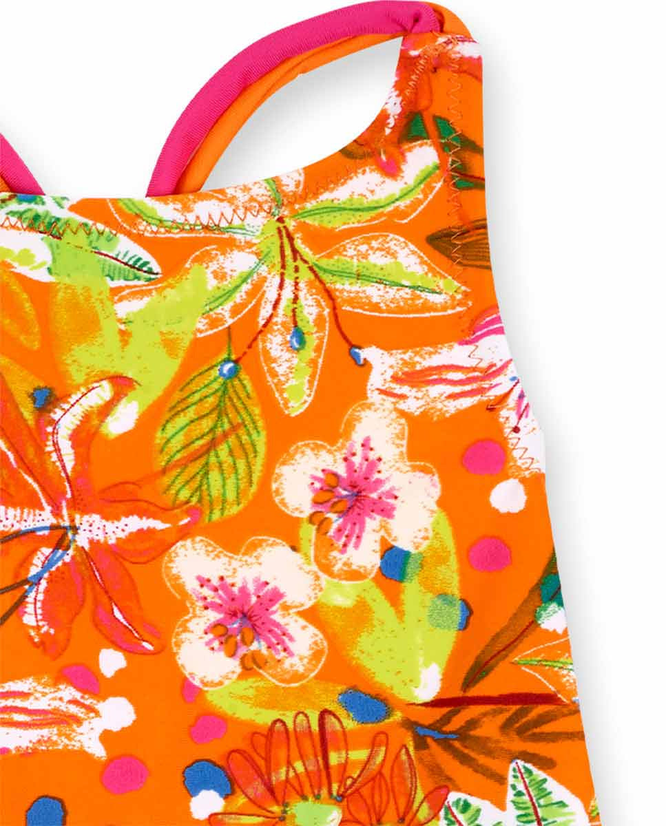 Bañador naranja estampado niña Eco-Safari