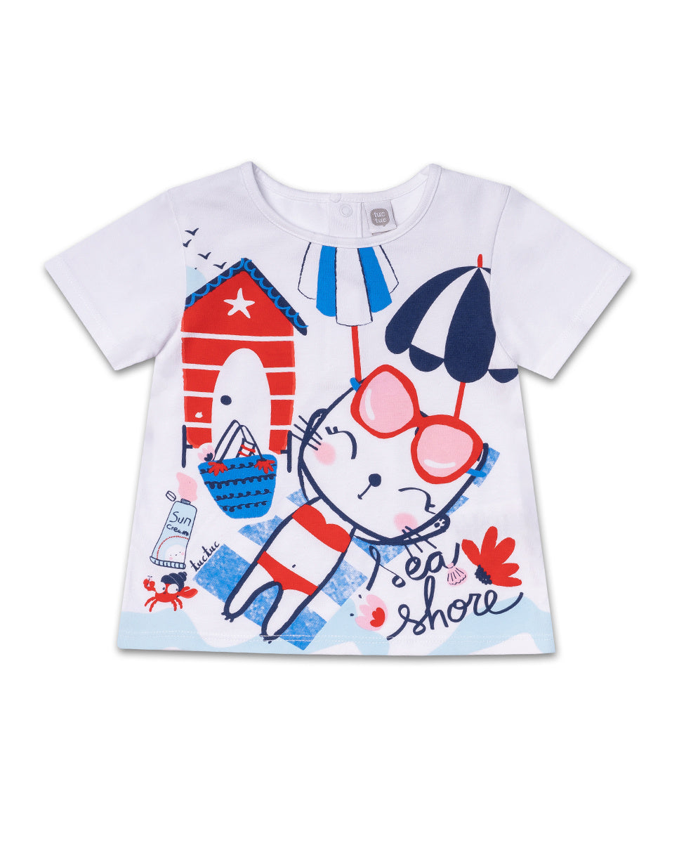 Camiseta punto blanco niña Beach Day