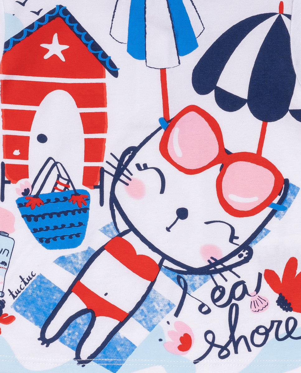 Camiseta punto blanco niña Beach Day