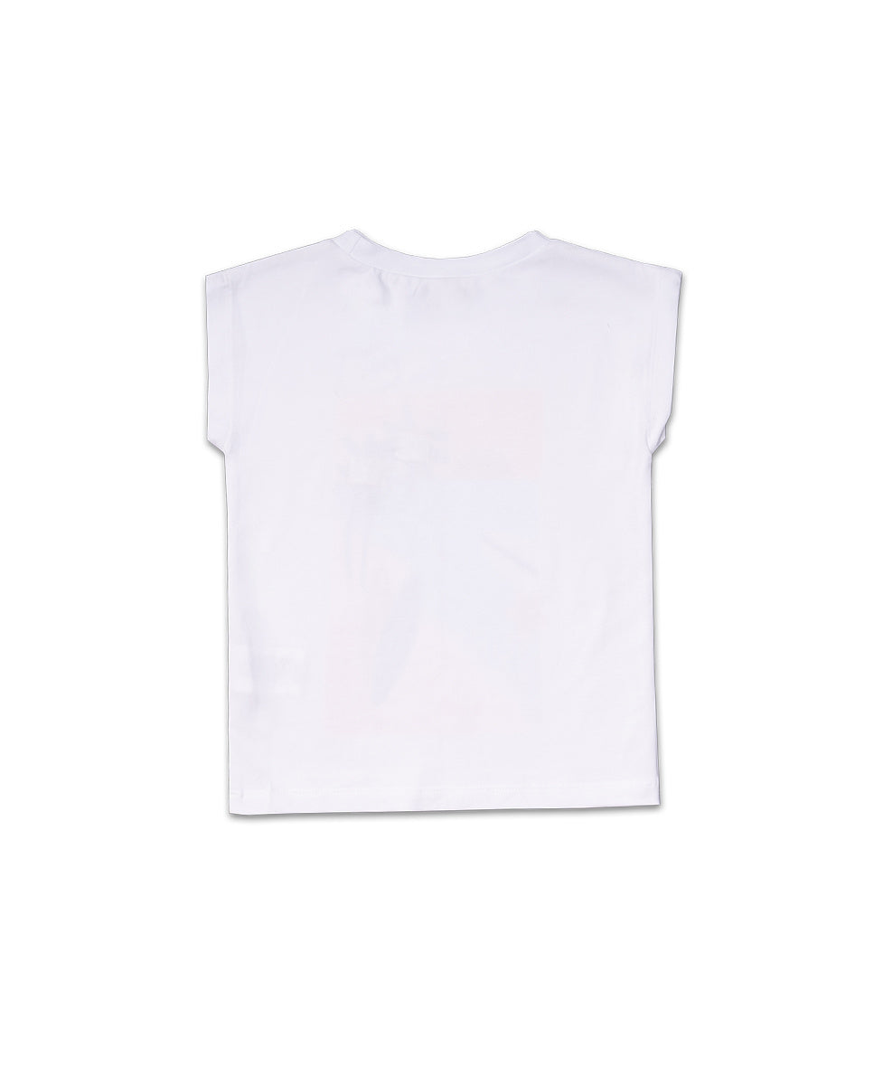 Camiseta punto blanco niña Hello Playa