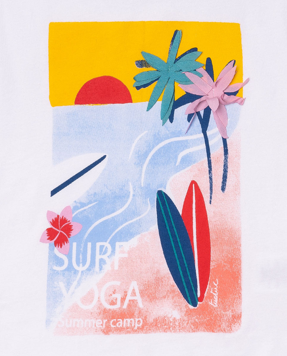 Camiseta punto blanco niña Hello Playa