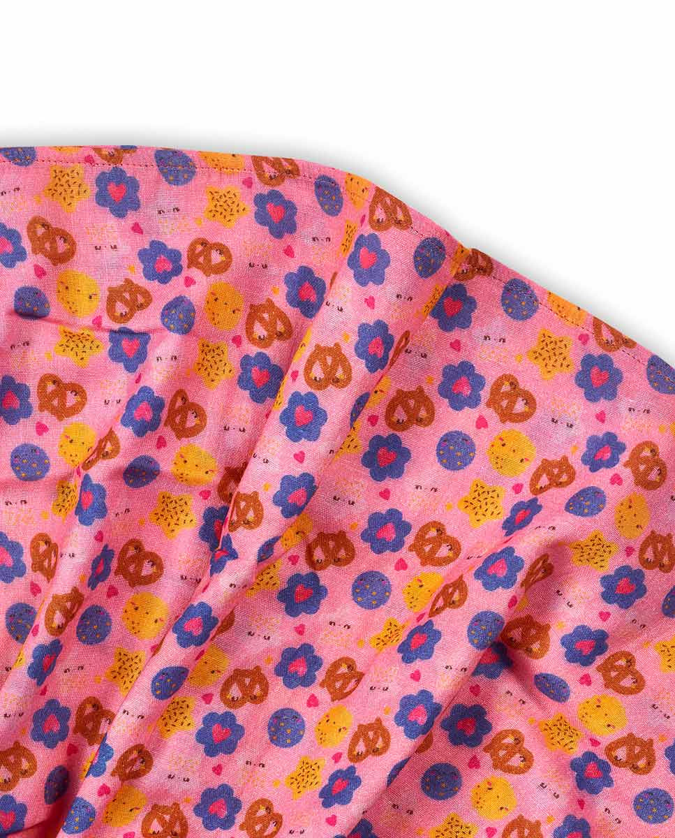 Muselina punto rosa estampado niña Happy Cookies