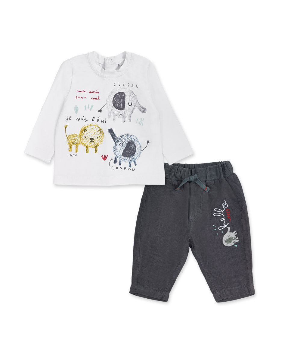 Conjunto punto plana gris niño P'tit Zoo