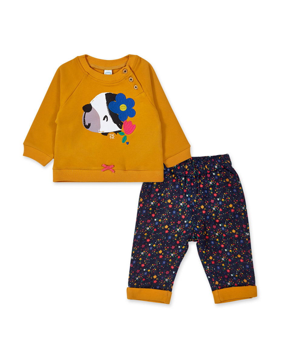Conjunto felpa plana amarillo niña Pugs Life