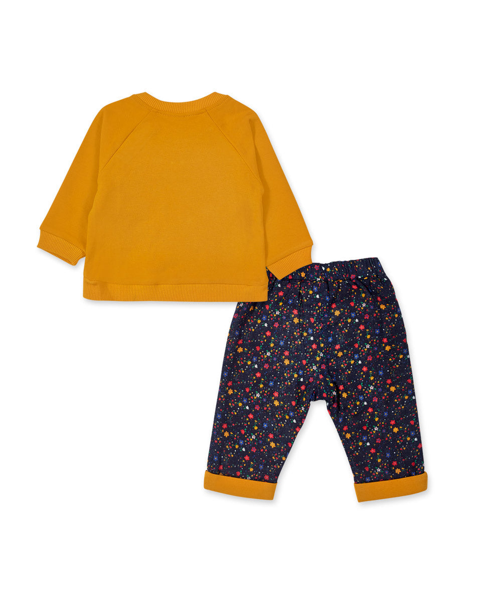 Conjunto felpa plana amarillo niña Pugs Life