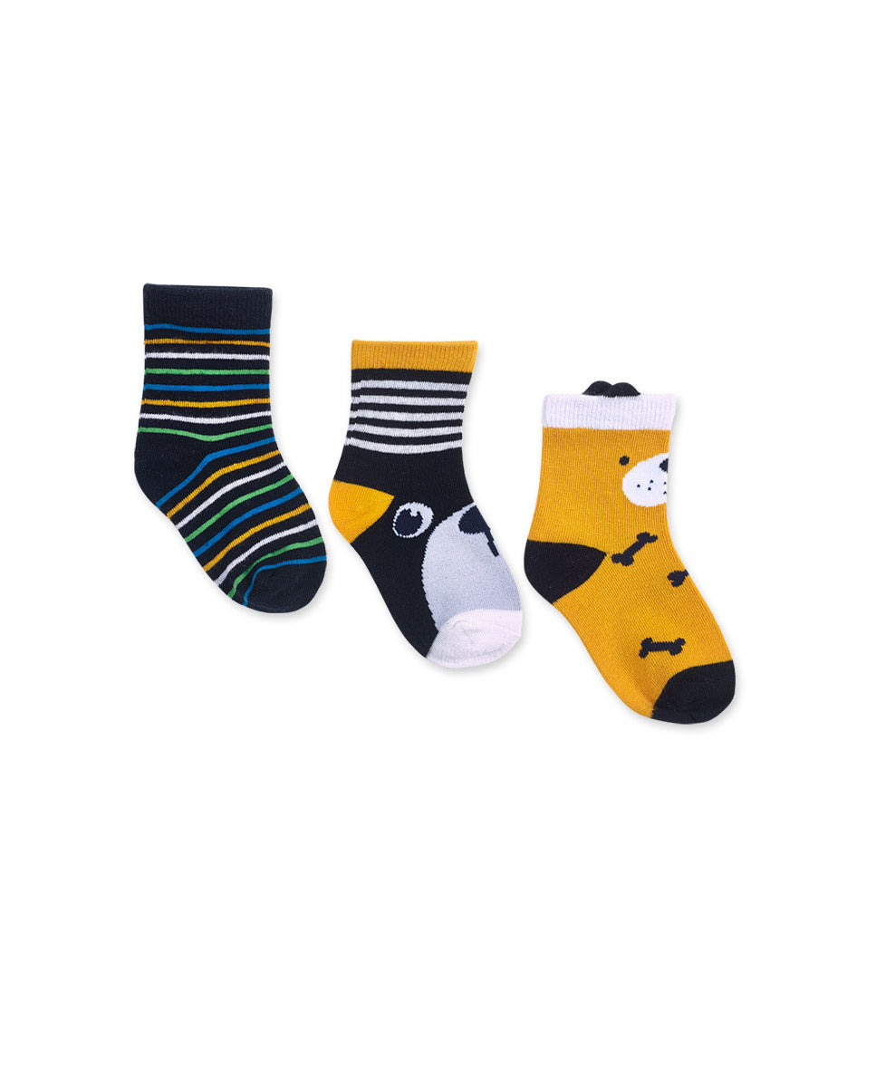 Set 3 calcetines azul amarillo niño Pugs Life