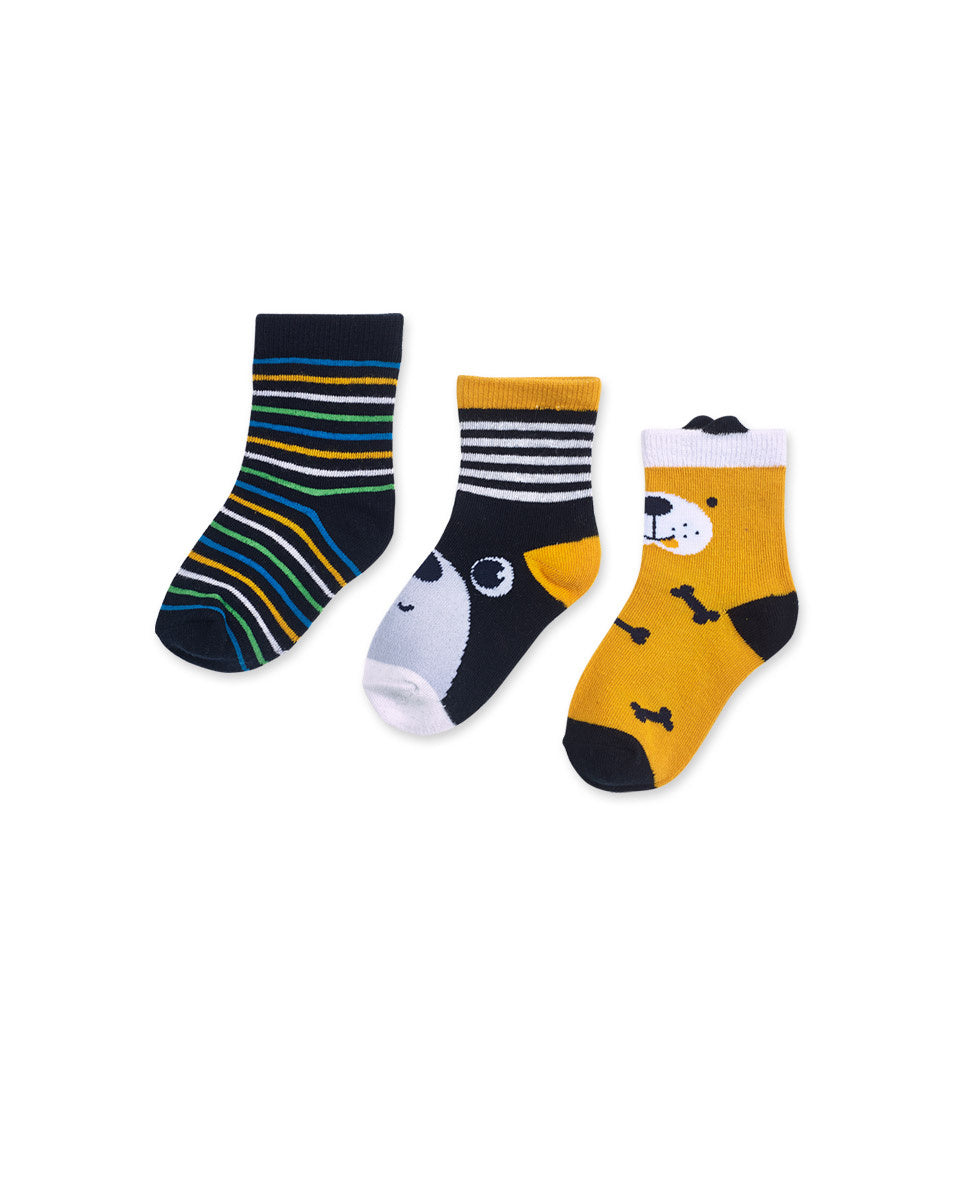 Set 3 calcetines azul amarillo niño Pugs Life