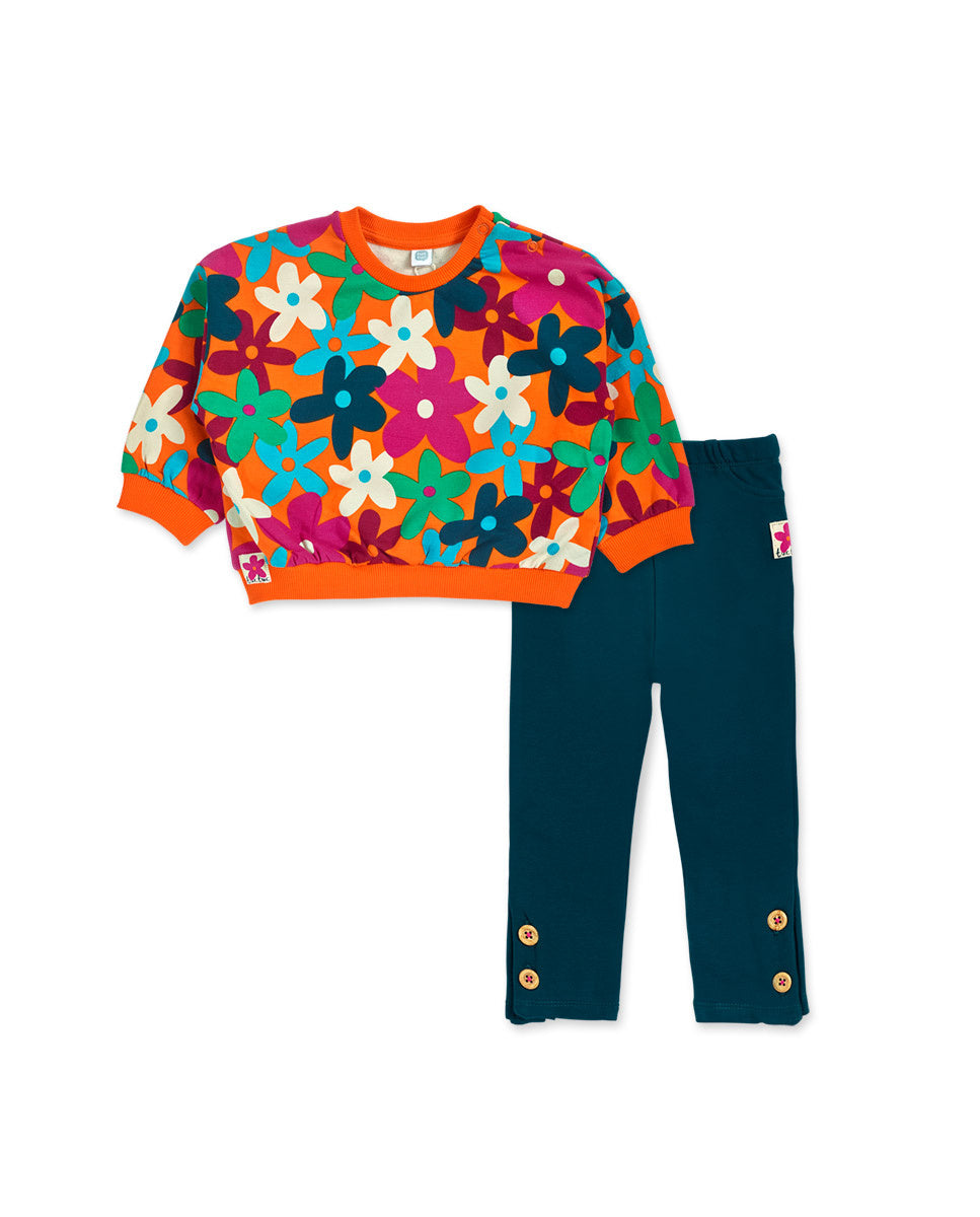 Conjunto felpa naranja verde niña Trecking Time