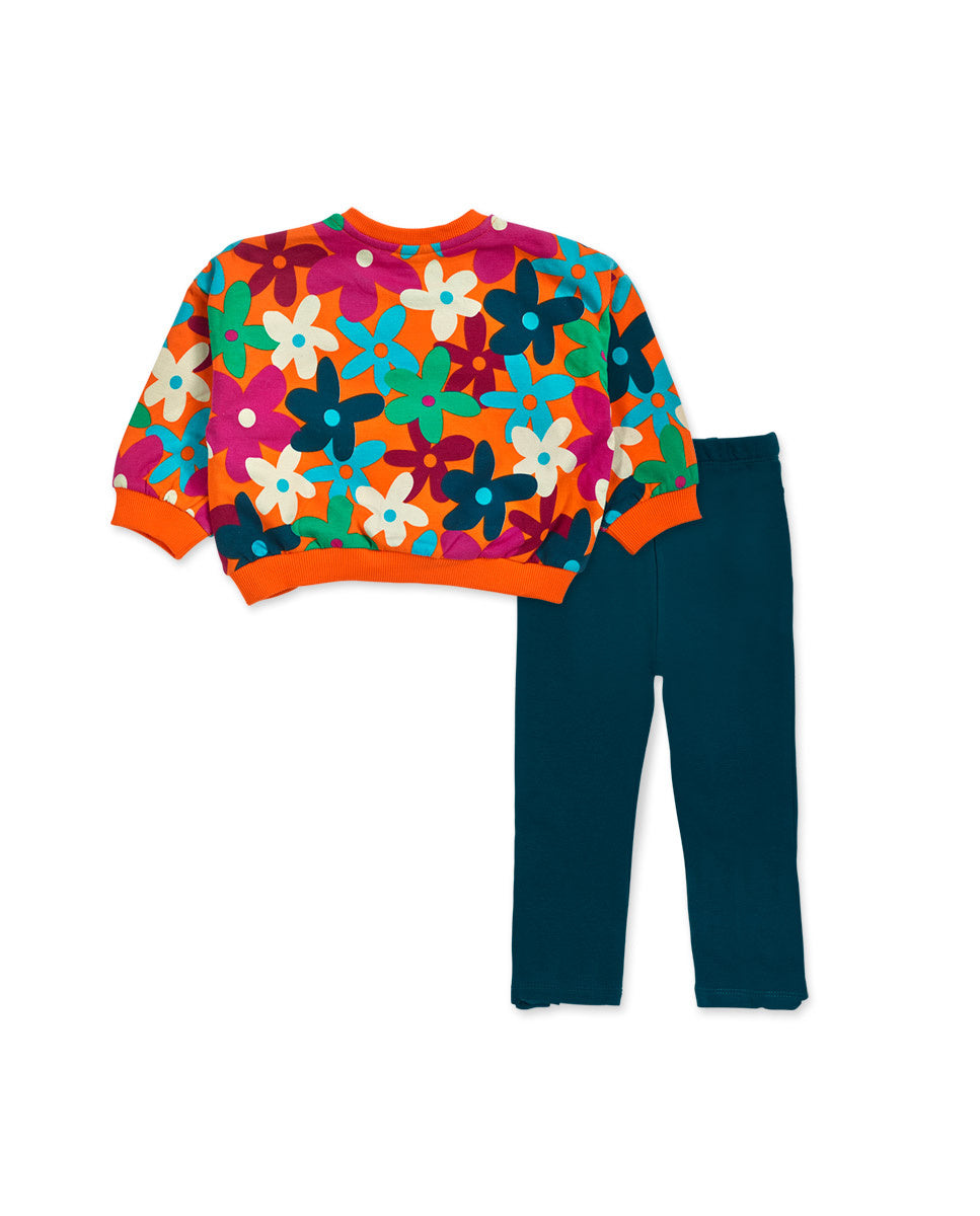 Conjunto felpa naranja verde niña Trecking Time