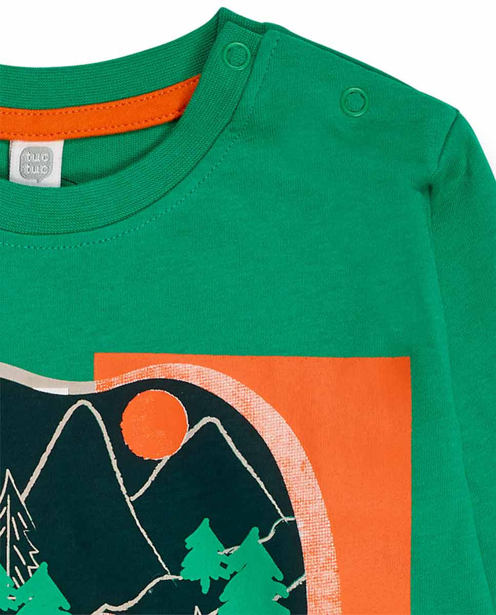 Camiseta punto verde de niño Trecking Time