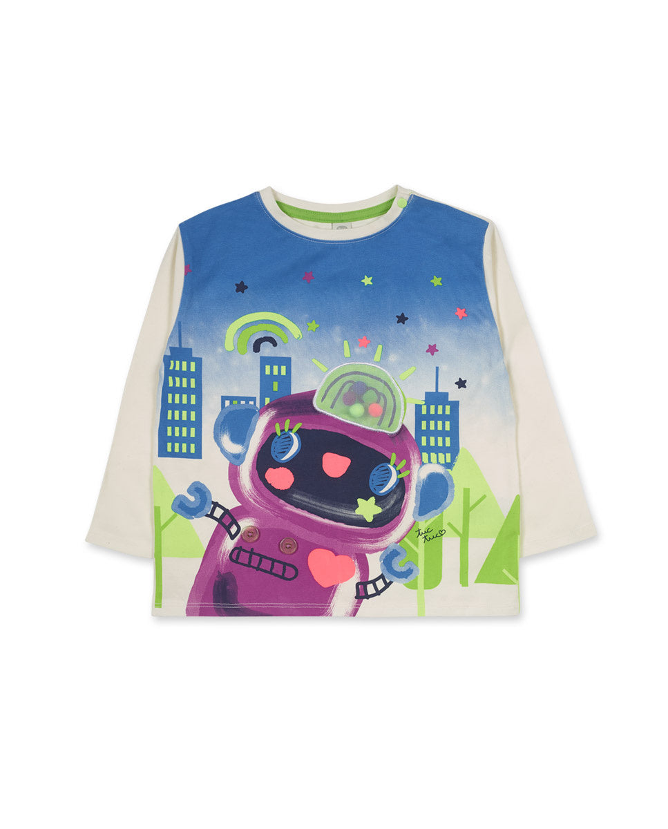 Camiseta punto blanco niña Robot Maker