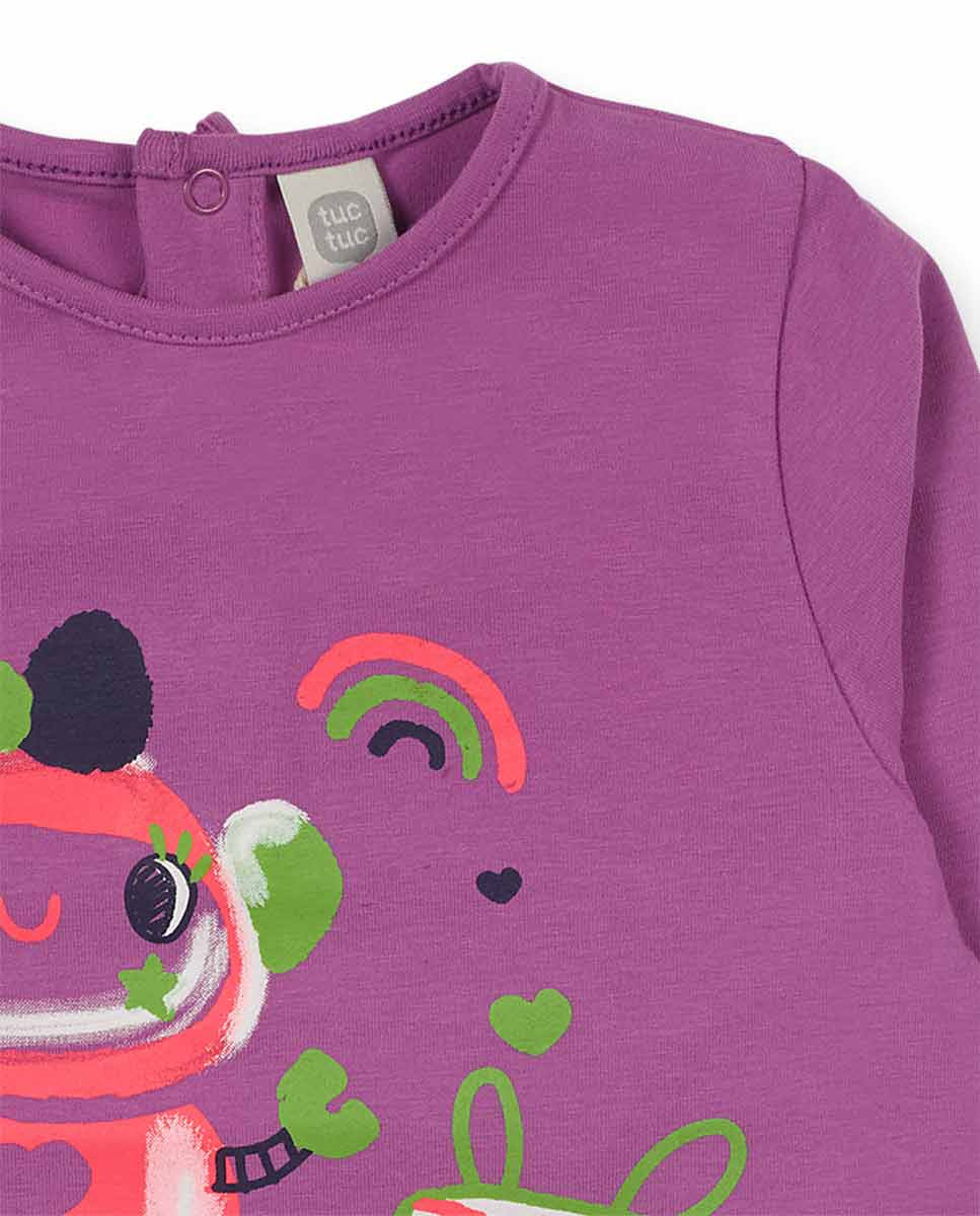 Camiseta punto lila de niña Robot Maker