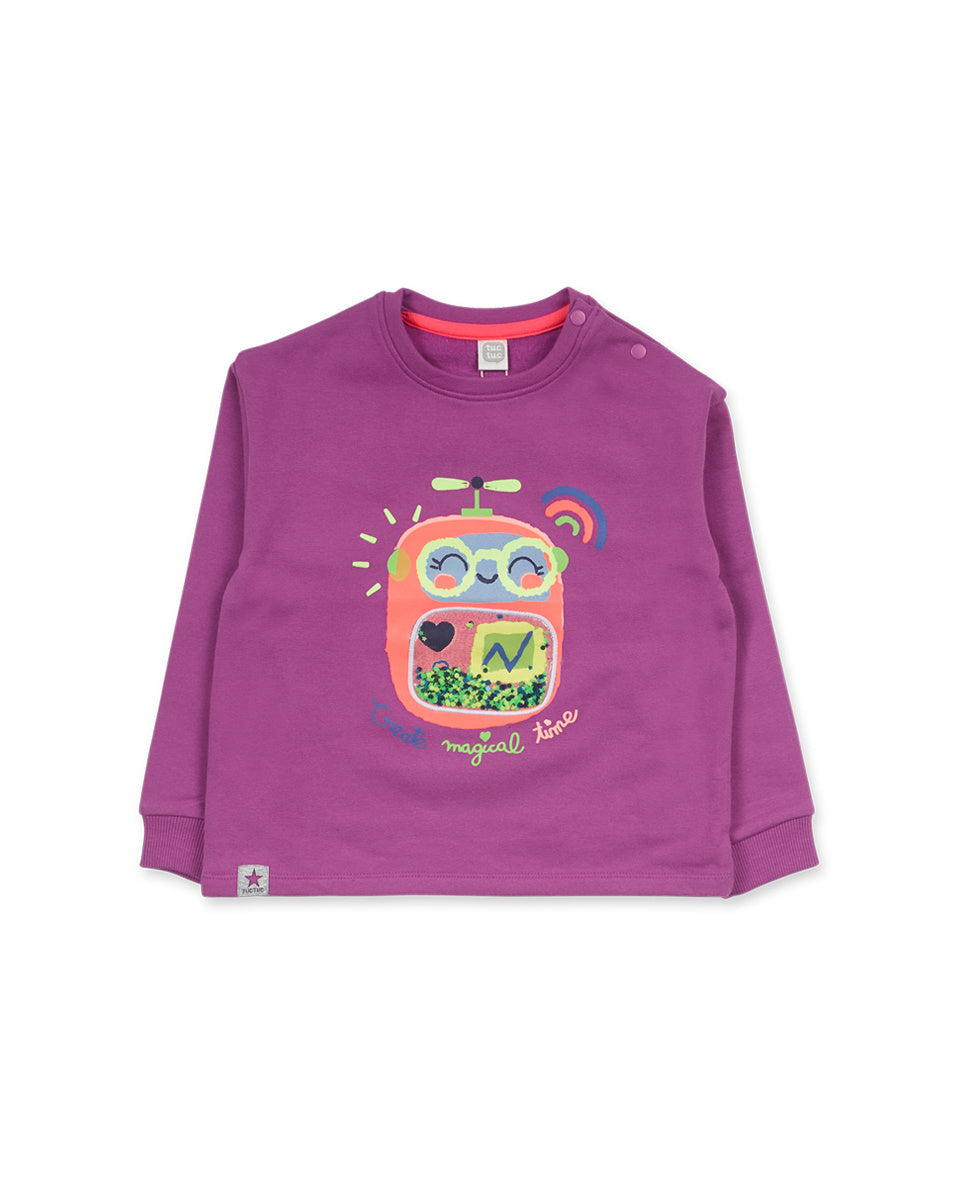 Sudadera felpa lila niña Robot Maker