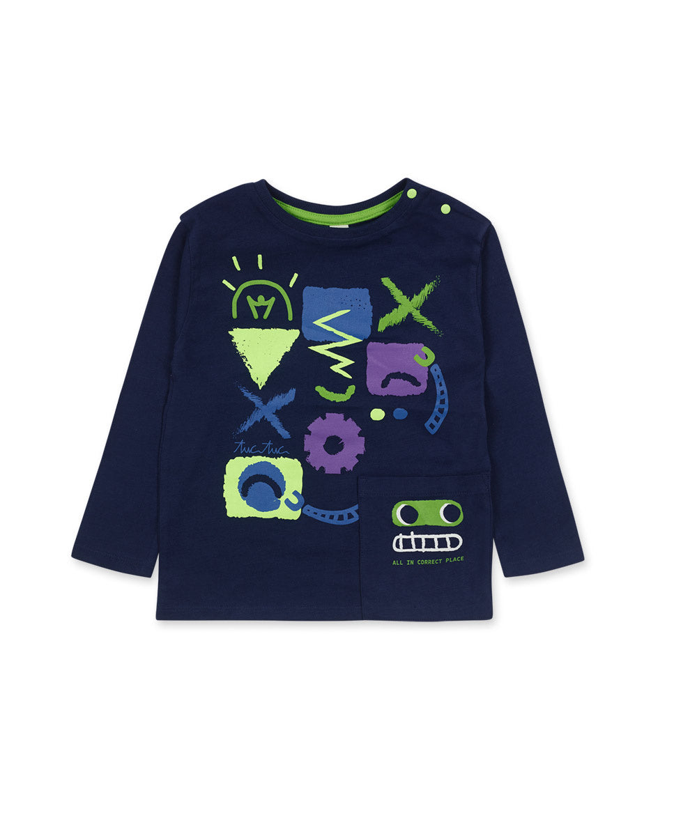 Camiseta punto azul de niño Robot Maker
