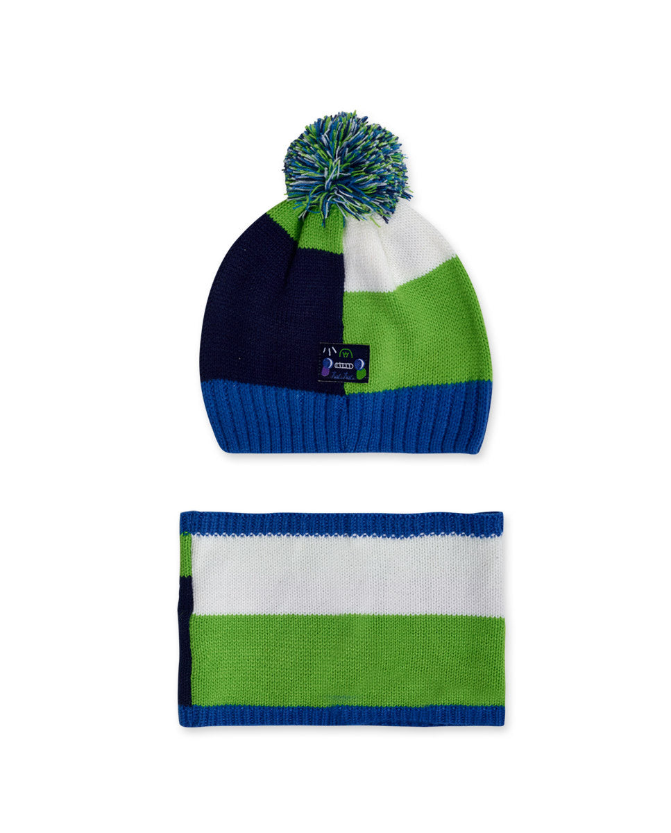 Gorro y cuello tricot azul verde niño Robot Maker