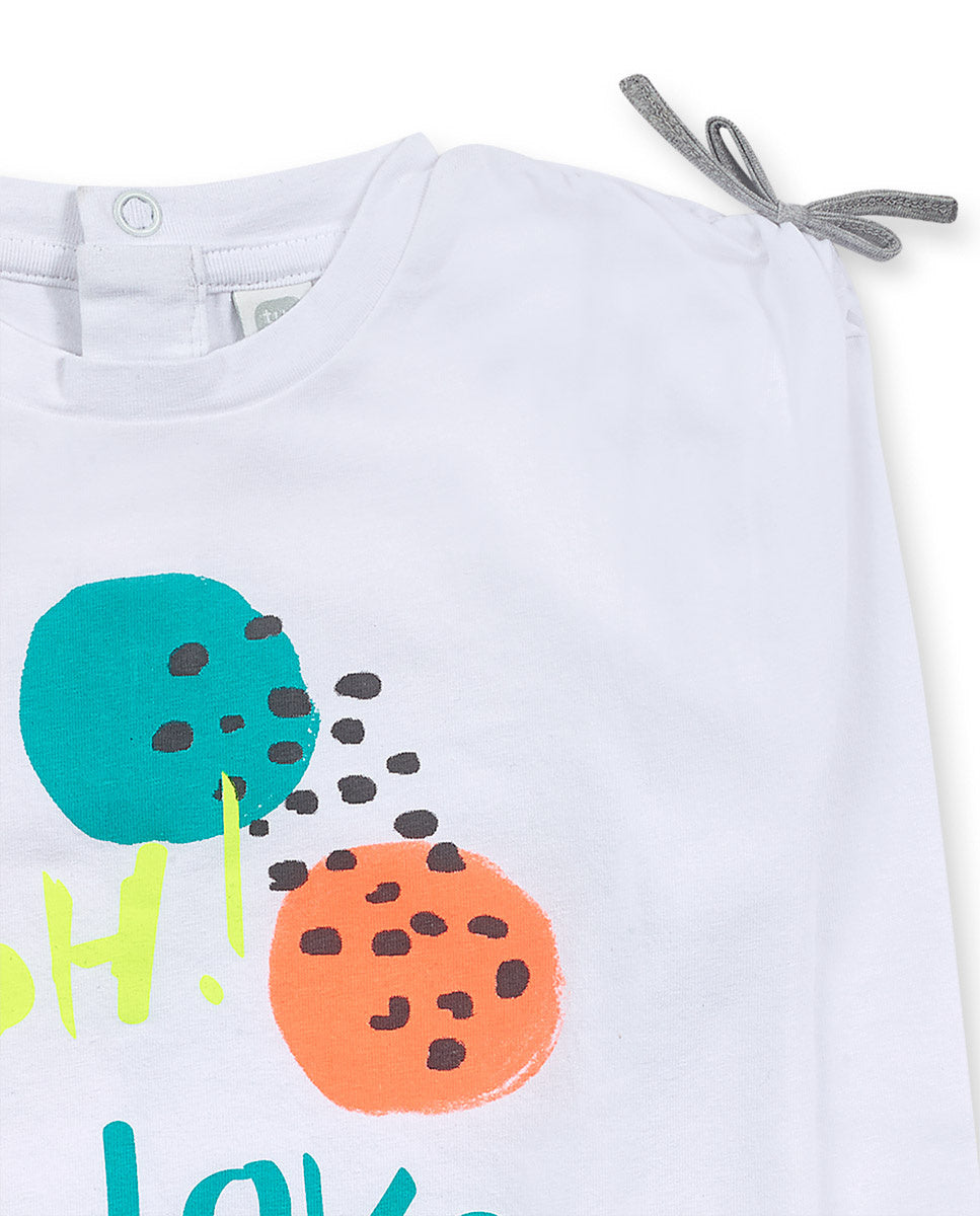 Camiseta punto blanco de niña Cattitude