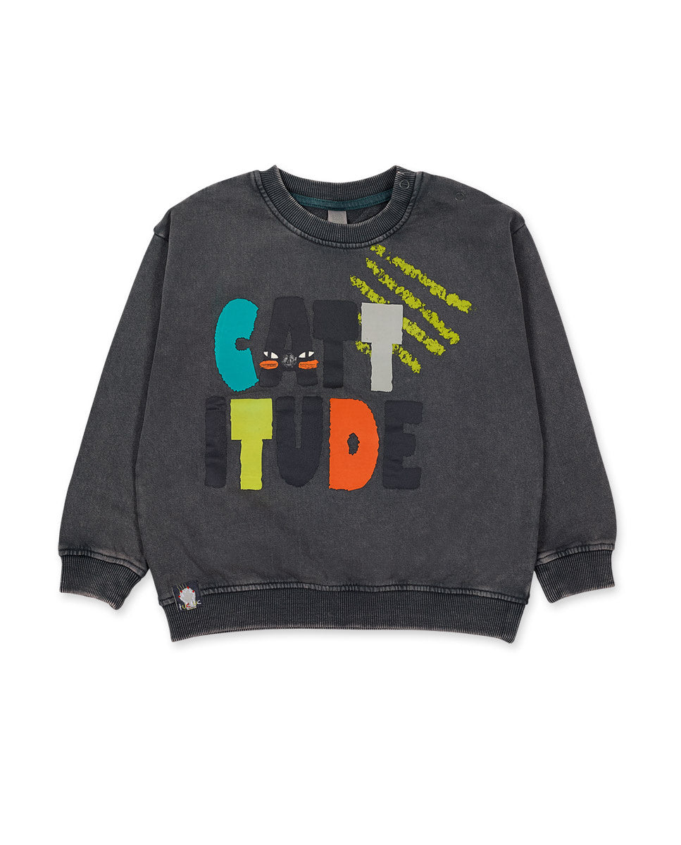 Sudadera felpa gris niño Cattitude.