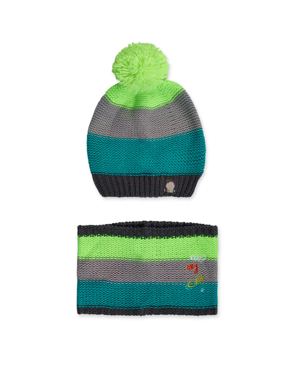 Gorro y cuello tricot azul verde niño Cattitude