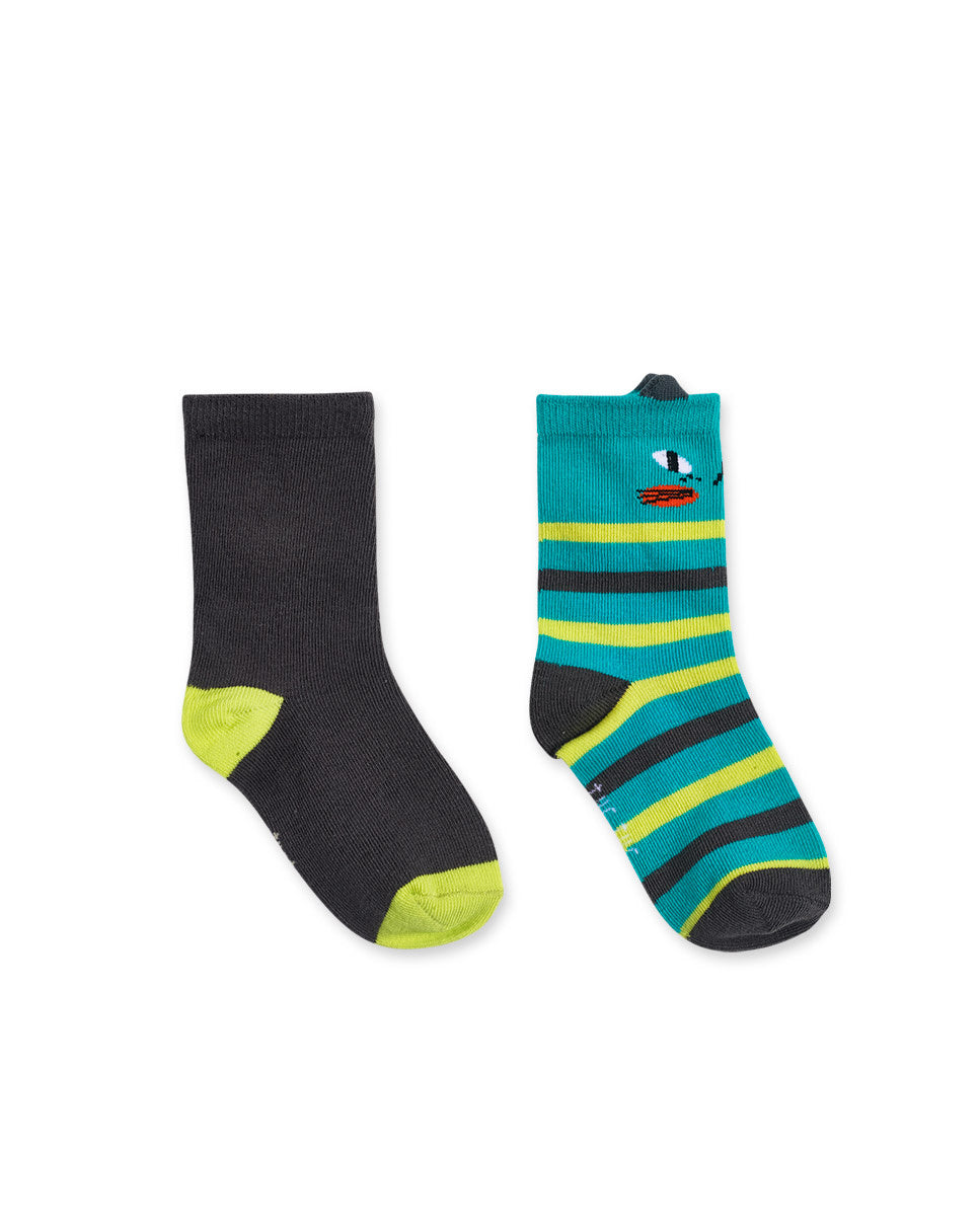 Set 2 calcetines gris azul niño Cattitude