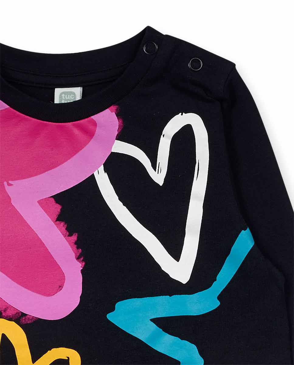 Camiseta punto negro de niña Big Hugs