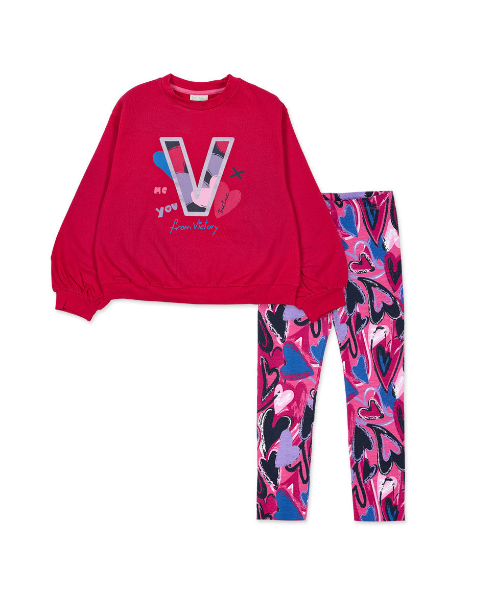 Conjunto felpa punto fucsia niña Fav Things