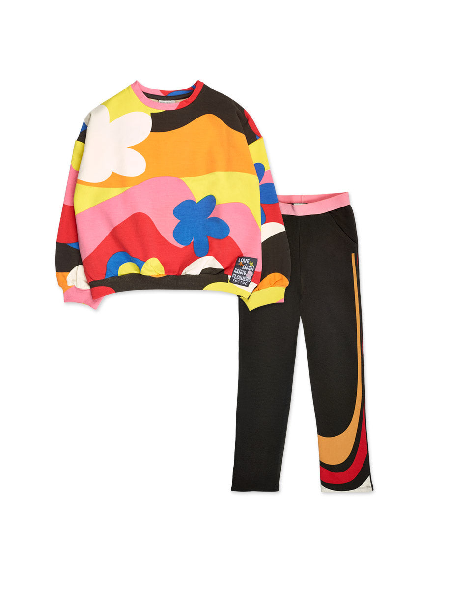 Conjunto felpa punto marrón niña Natural Planet
