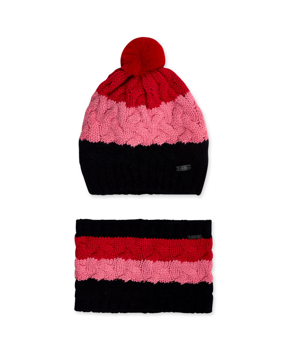 Gorro y cuello tricot rosa gris niña Natural Planet