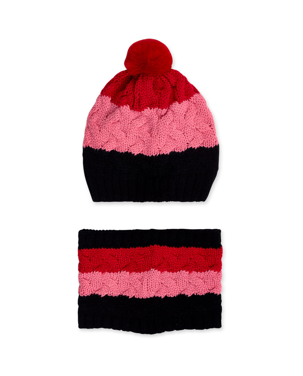 Gorro y cuello tricot rosa gris niña Natural Planet