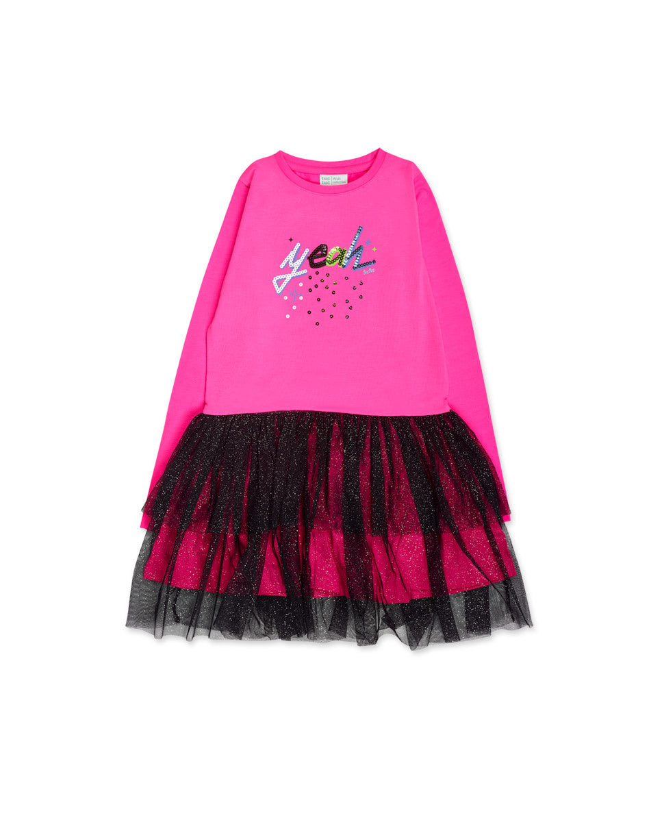 Vestido punto fucsia tul niña K-Pop
