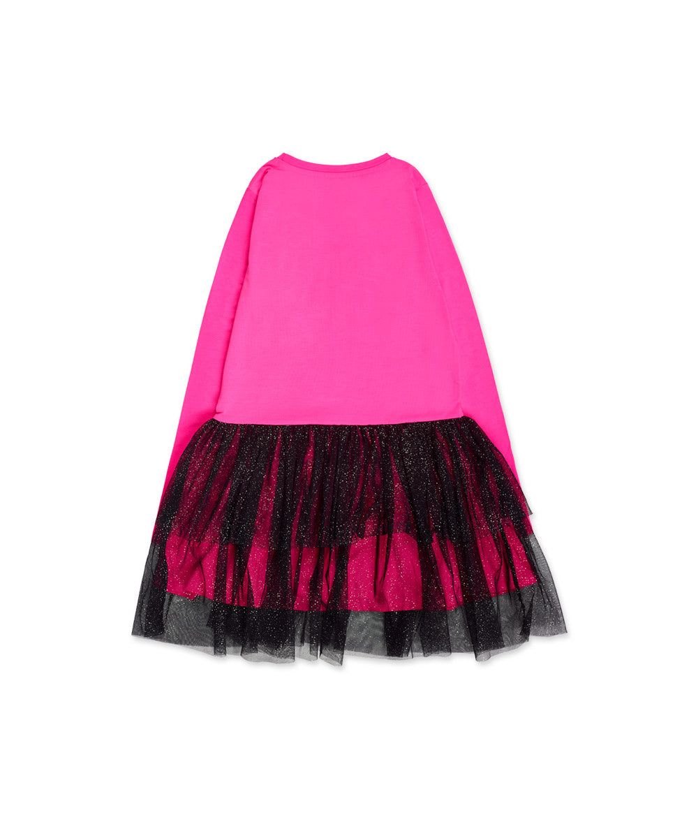 Vestido punto fucsia tul niña K-Pop