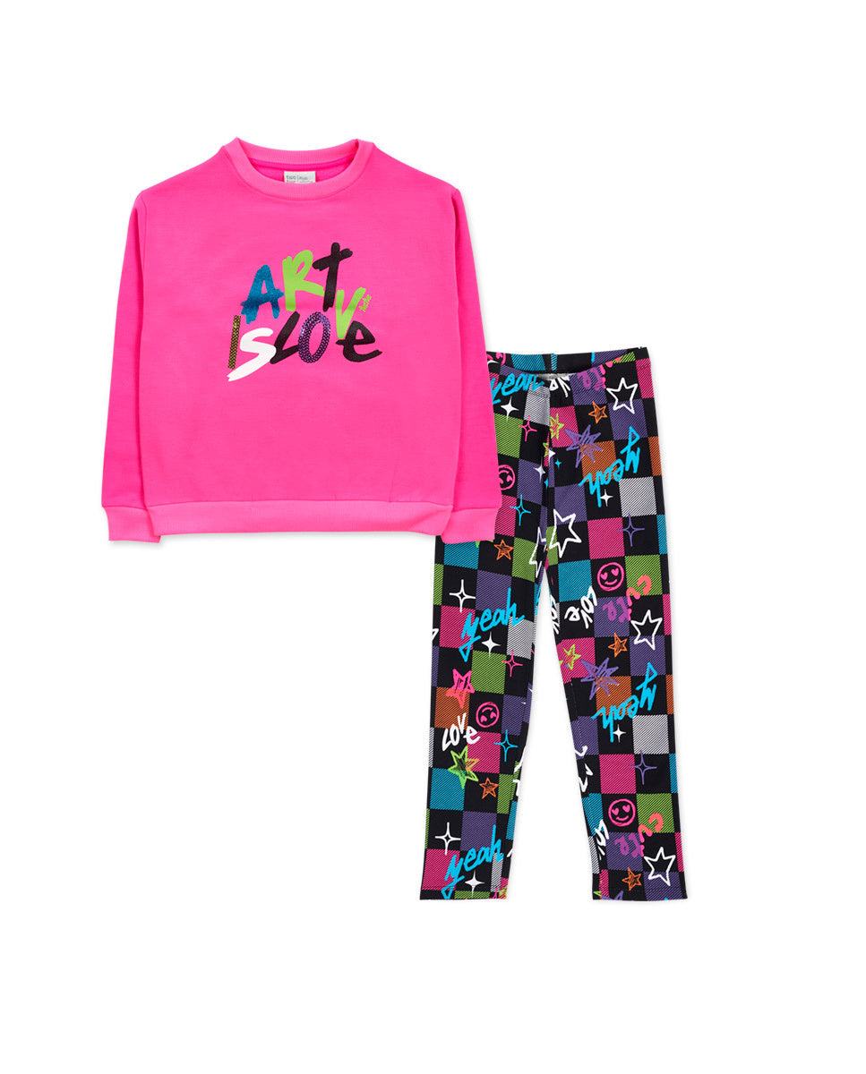 Conjunto felpa punto fucsia niña K-Pop