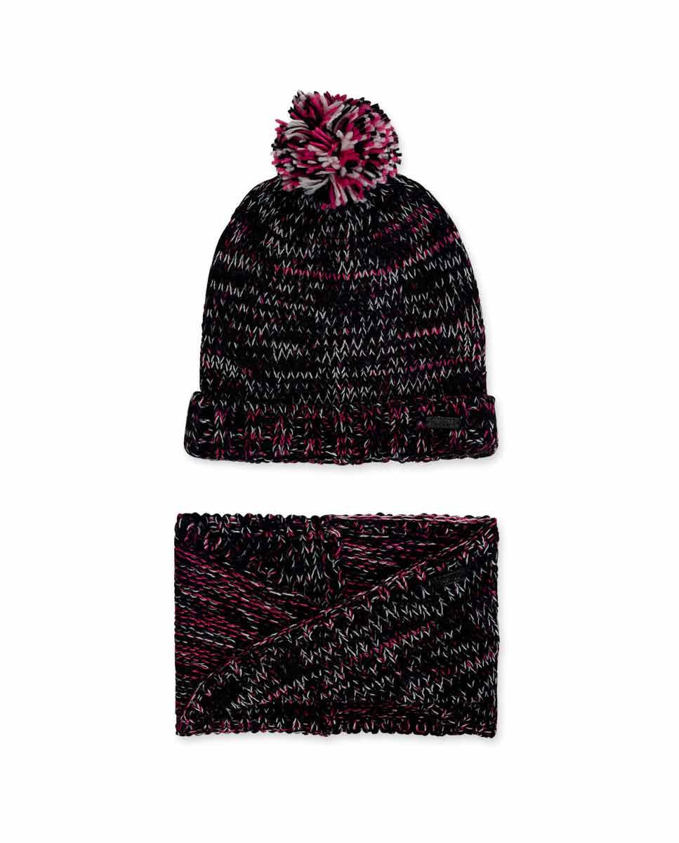 Gorro y bufanda tricot negro niña K-Pop