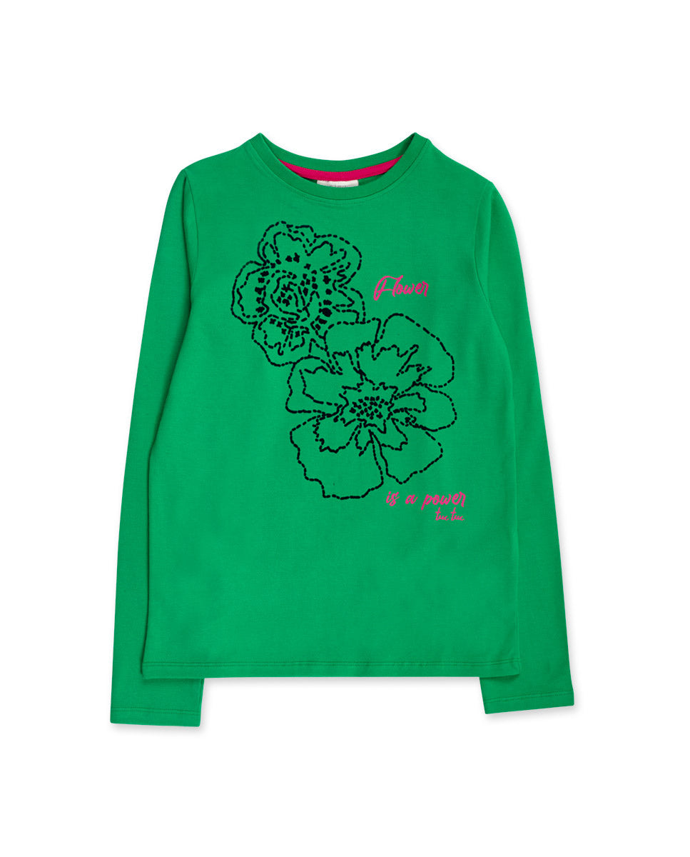 Camiseta punto verde niña Wild Flower