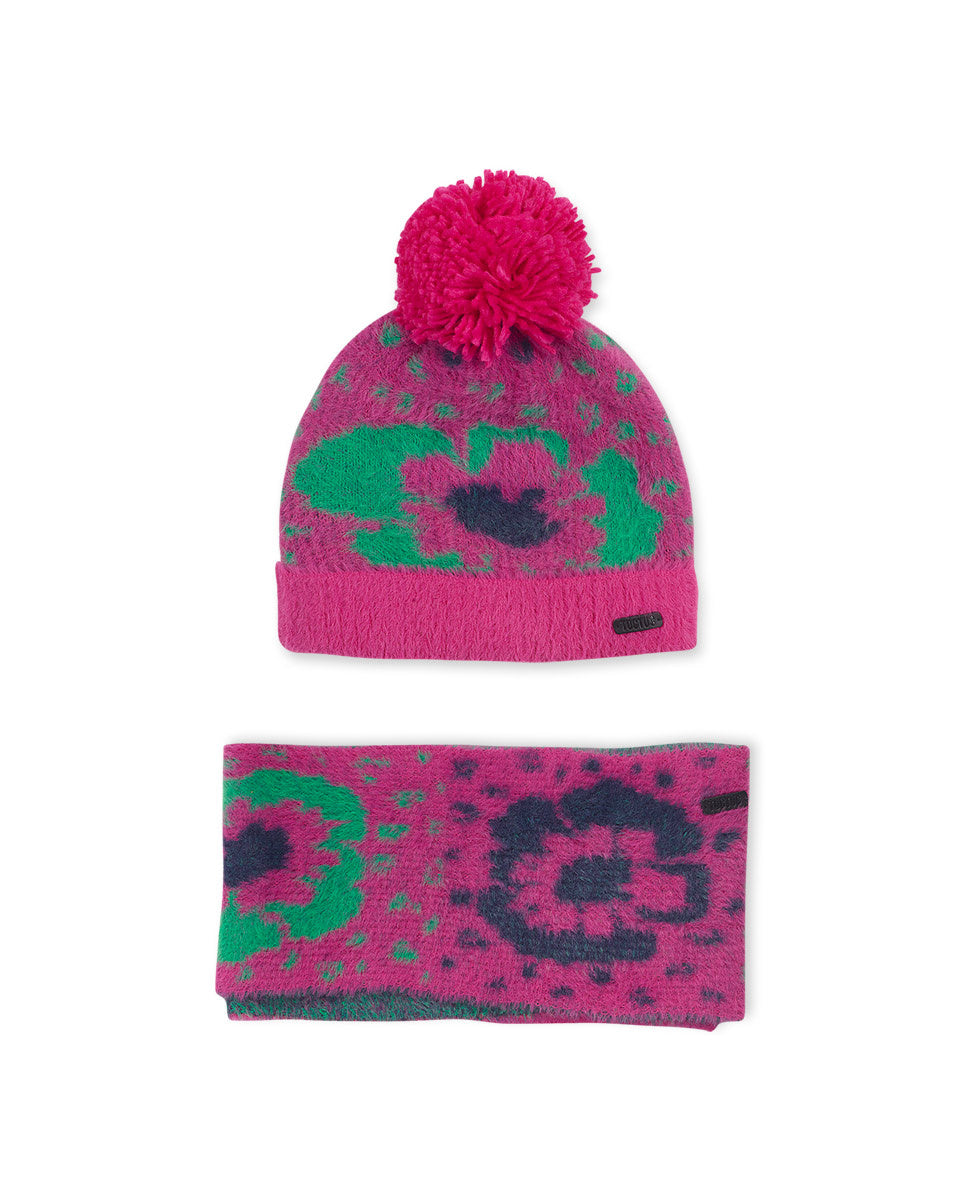 Gorro y bufanda tricot rosa niña Wild Flower